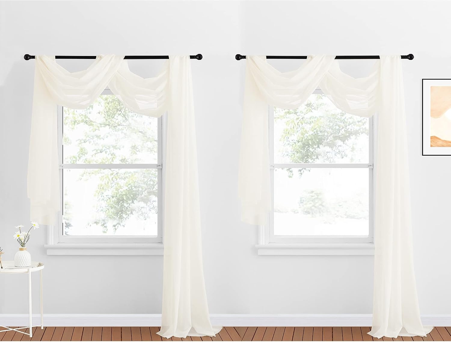 image:imageNICETOWN White Sheer Window Scarf 216 inch Extra Long 2 Panels Soft Voile Textured Bed Canopy Scarf Curtains for Event DesignsHome Decor 60 inches WideLight Beige