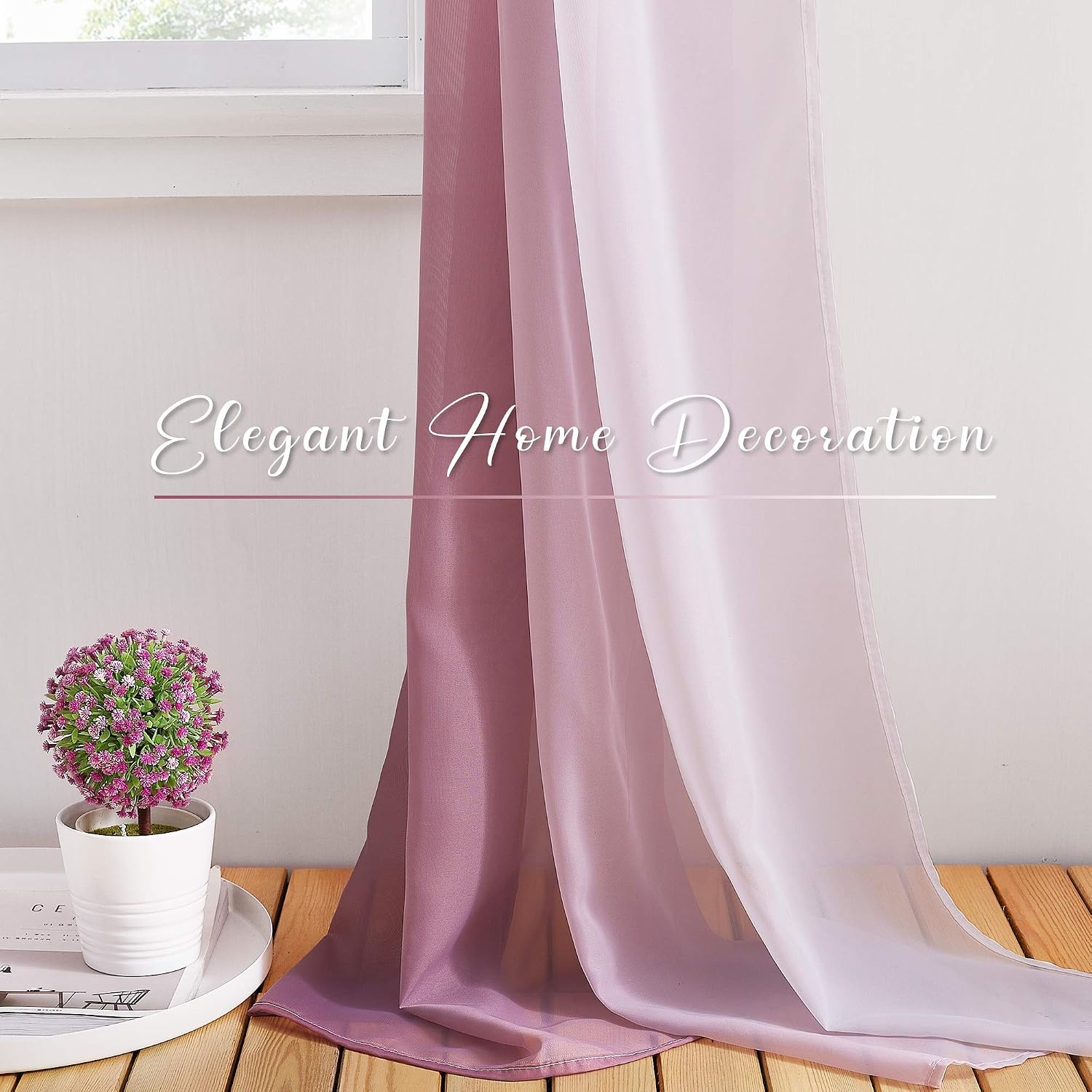 image:imageNICETOWN White Sheer Window Scarf 216 inch Extra Long 2 Panels Soft Voile Textured Bed Canopy Scarf Curtains for Event DesignsHome Decor 60 inches WideOmbre Demure Mauve