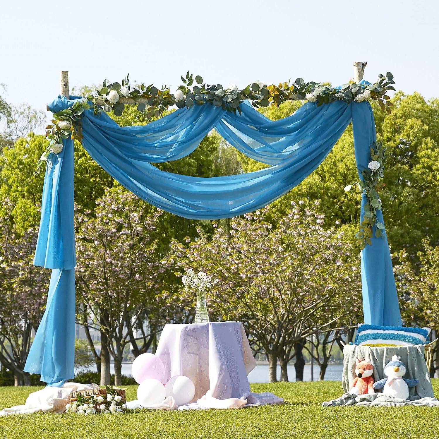 image:imageNICETOWN White Sheer Window Scarf 216 inch Extra Long 2 Panels Soft Voile Textured Bed Canopy Scarf Curtains for Event DesignsHome Decor 60 inches WideTurquoise