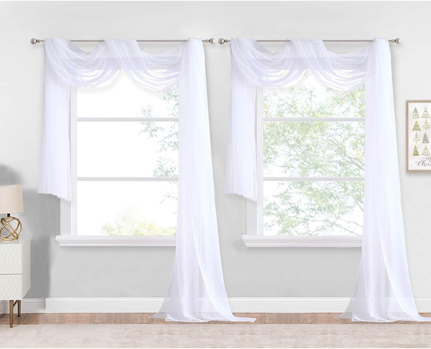 image:imageNICETOWN White Sheer Window Scarf 216 inch Extra Long 2 Panels Soft Voile Textured Bed Canopy Scarf Curtains for Event DesignsHome Decor 60 inches WideWhite