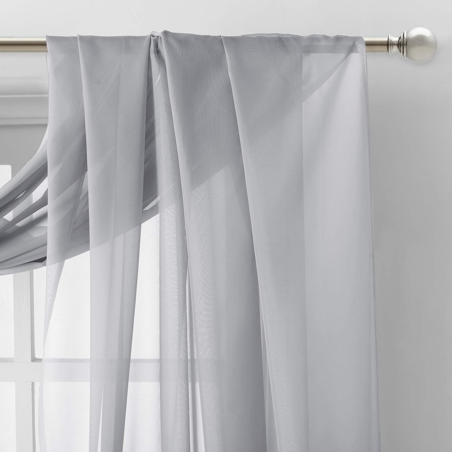 image:imageNICETOWN White Sheer Window Scarf 216 inch Extra Long 2 Panels Soft Voile Textured Bed Canopy Scarf Curtains for Event DesignsHome Decor 60 inches WideLight Gray