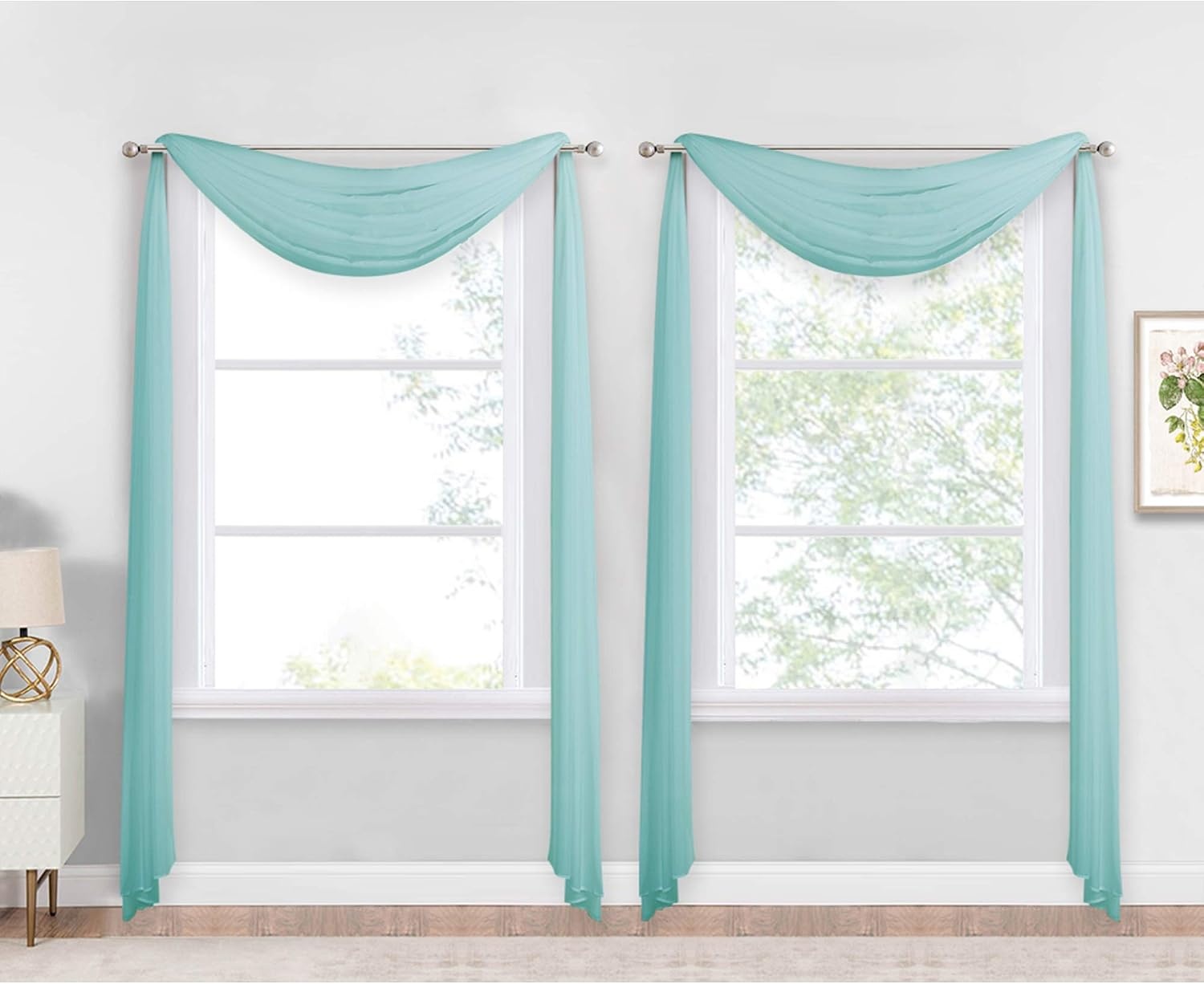 image:imageNICETOWN White Sheer Window Scarf 216 inch Extra Long 2 Panels Soft Voile Textured Bed Canopy Scarf Curtains for Event DesignsHome Decor 60 inches WidePool Blue