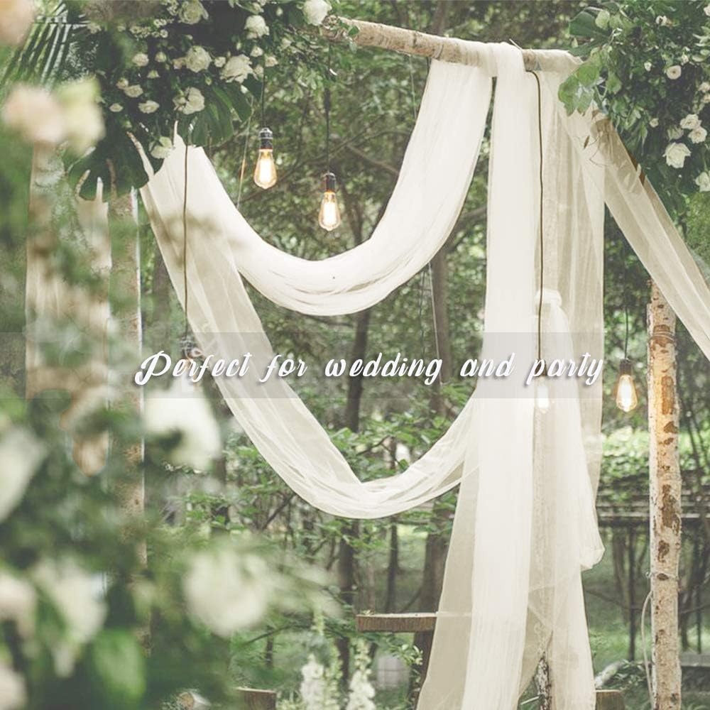 image:imageNICETOWN White Sheer Window Scarf 216 inch Extra Long 2 Panels Soft Voile Textured Bed Canopy Scarf Curtains for Event DesignsHome Decor 60 inches WideOff White