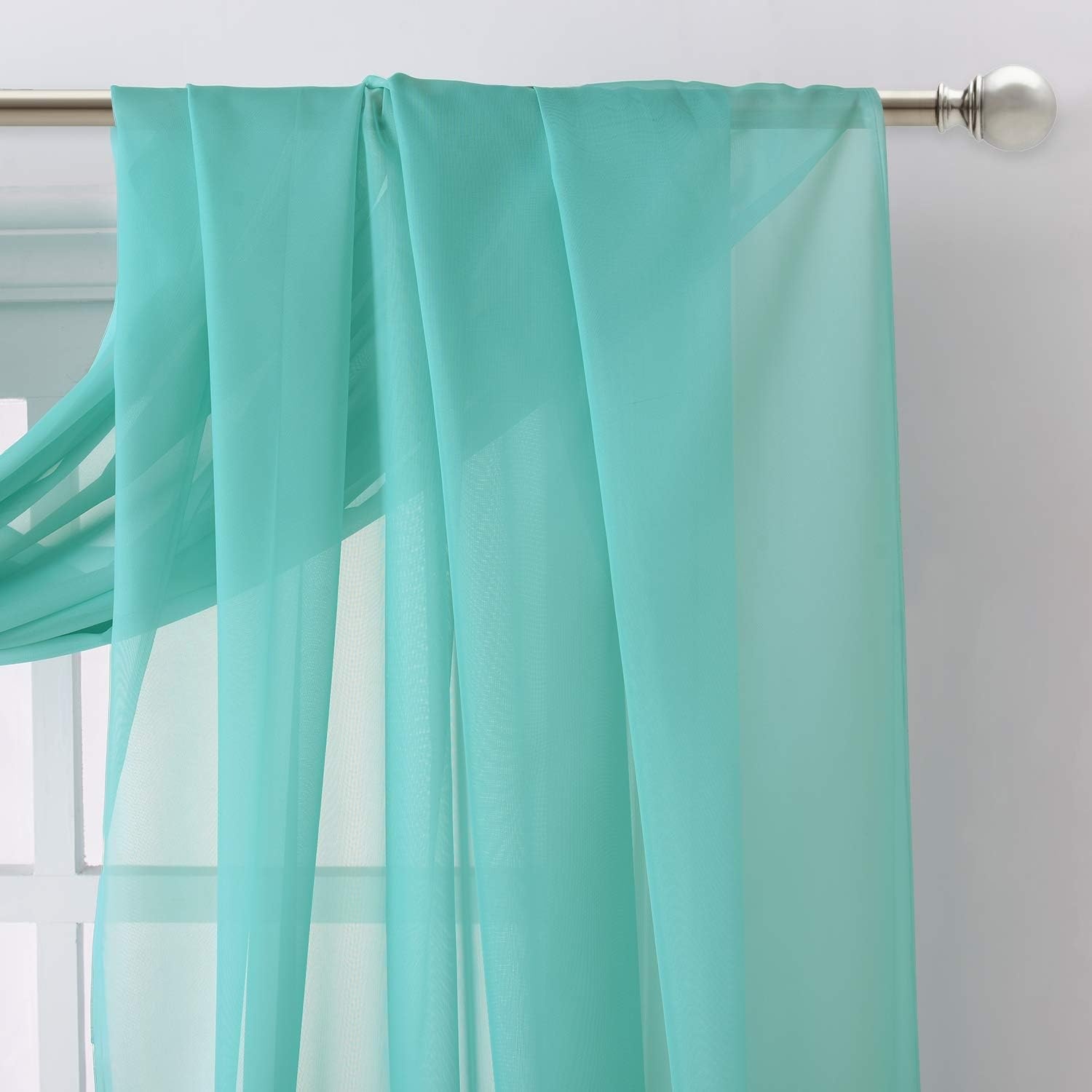 image:imageNICETOWN White Sheer Window Scarf 216 inch Extra Long 2 Panels Soft Voile Textured Bed Canopy Scarf Curtains for Event DesignsHome Decor 60 inches WidePool Blue