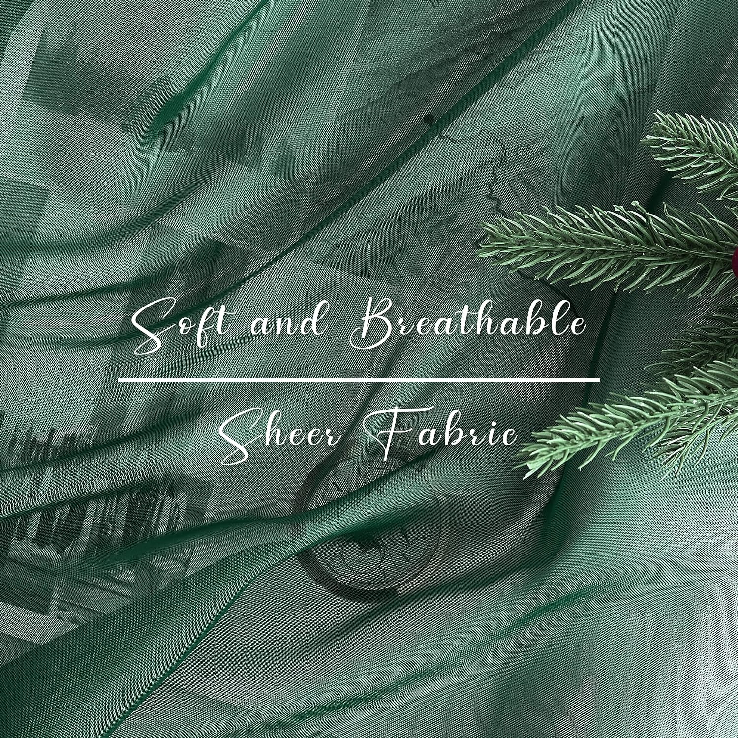 image:imageNICETOWN White Sheer Window Scarf 216 inch Extra Long 2 Panels Soft Voile Textured Bed Canopy Scarf Curtains for Event DesignsHome Decor 60 inches WideSante Green