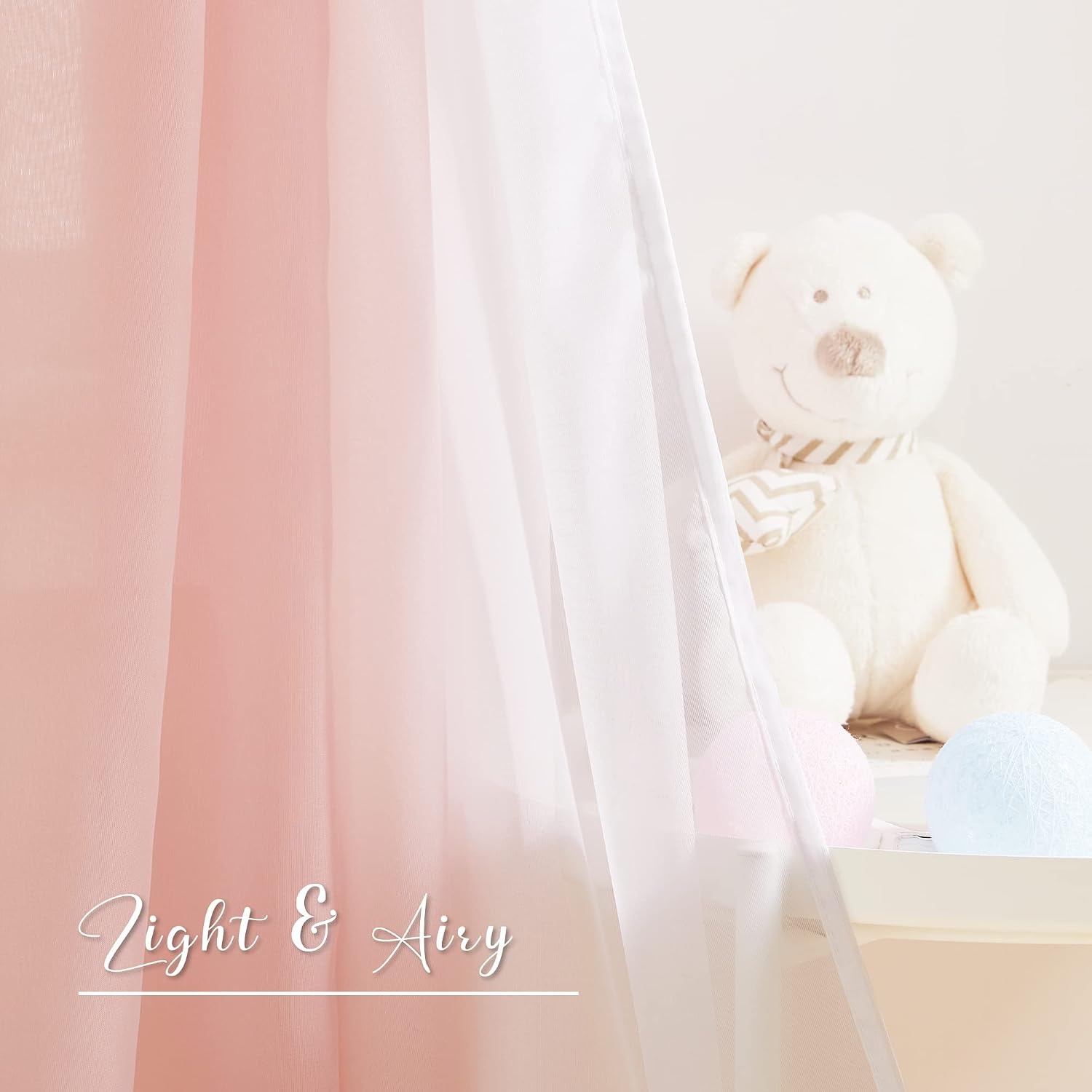 image:imageNICETOWN White Sheer Window Scarf 216 inch Extra Long 2 Panels Soft Voile Textured Bed Canopy Scarf Curtains for Event DesignsHome Decor 60 inches WideOmbre Blush Pink