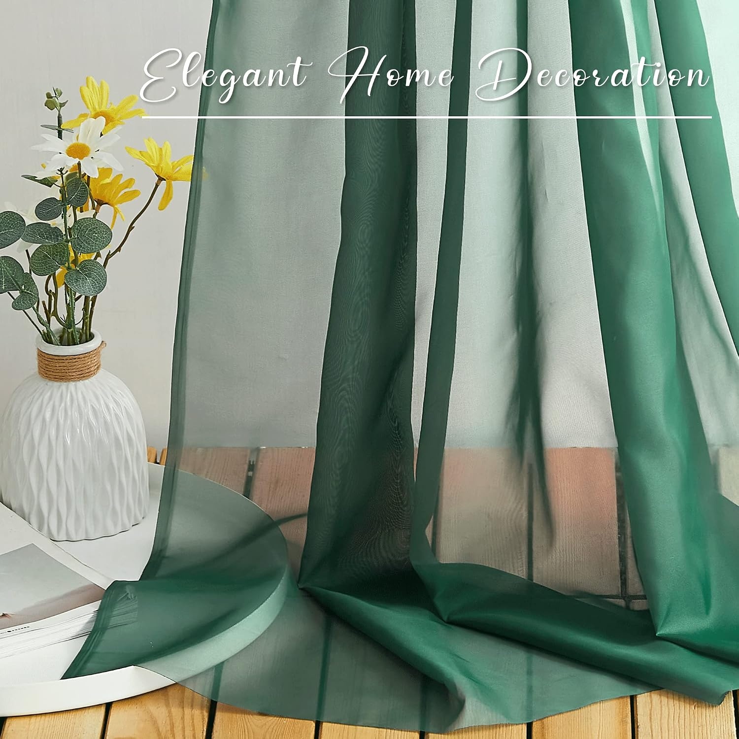 image:imageNICETOWN White Sheer Window Scarf 216 inch Extra Long 2 Panels Soft Voile Textured Bed Canopy Scarf Curtains for Event DesignsHome Decor 60 inches WideSante Green