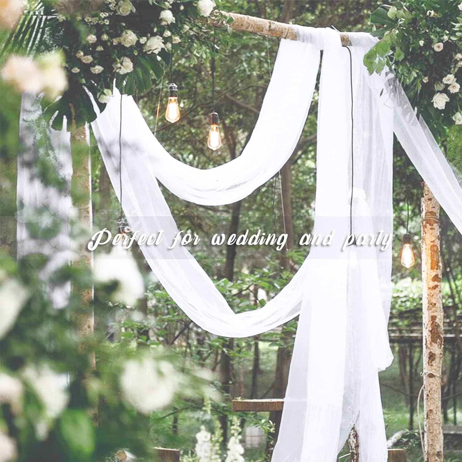 image:imageNICETOWN White Sheer Window Scarf 216 inch Extra Long 2 Panels Soft Voile Textured Bed Canopy Scarf Curtains for Event DesignsHome Decor 60 inches WideWhite