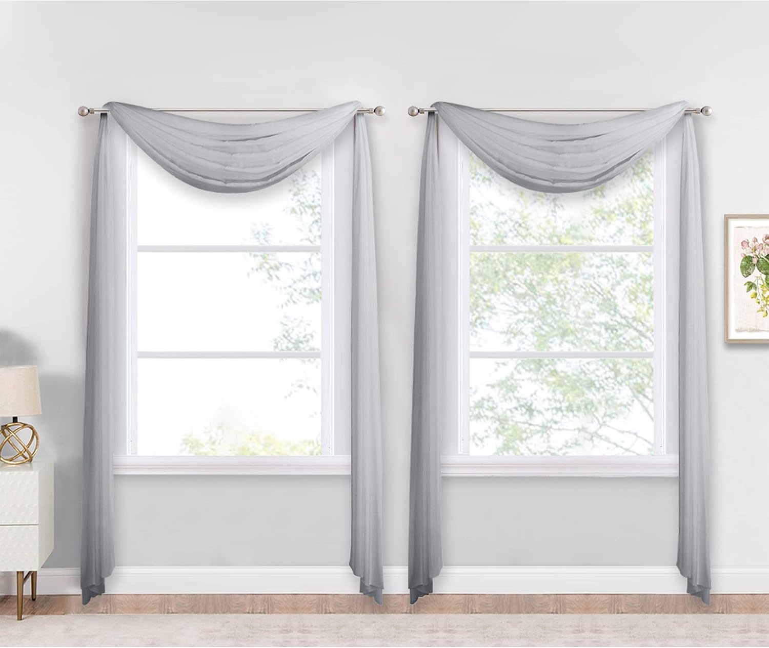 image:imageNICETOWN White Sheer Window Scarf 216 inch Extra Long 2 Panels Soft Voile Textured Bed Canopy Scarf Curtains for Event DesignsHome Decor 60 inches WideLight Gray