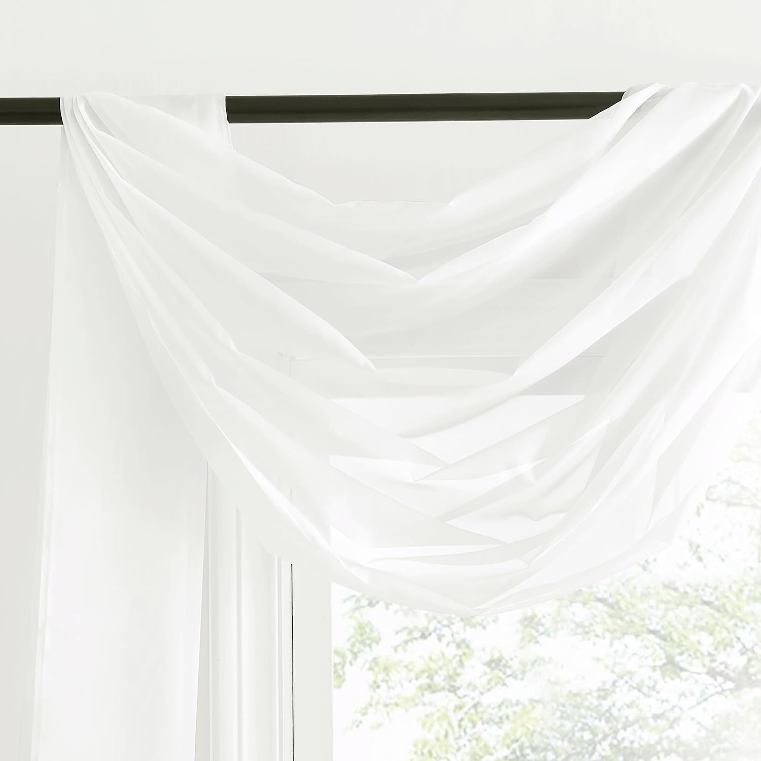 image:imageNICETOWN White Sheer Window Scarf 216 inch Extra Long 2 Panels Soft Voile Textured Bed Canopy Scarf Curtains for Event DesignsHome Decor 60 inches WideOff White