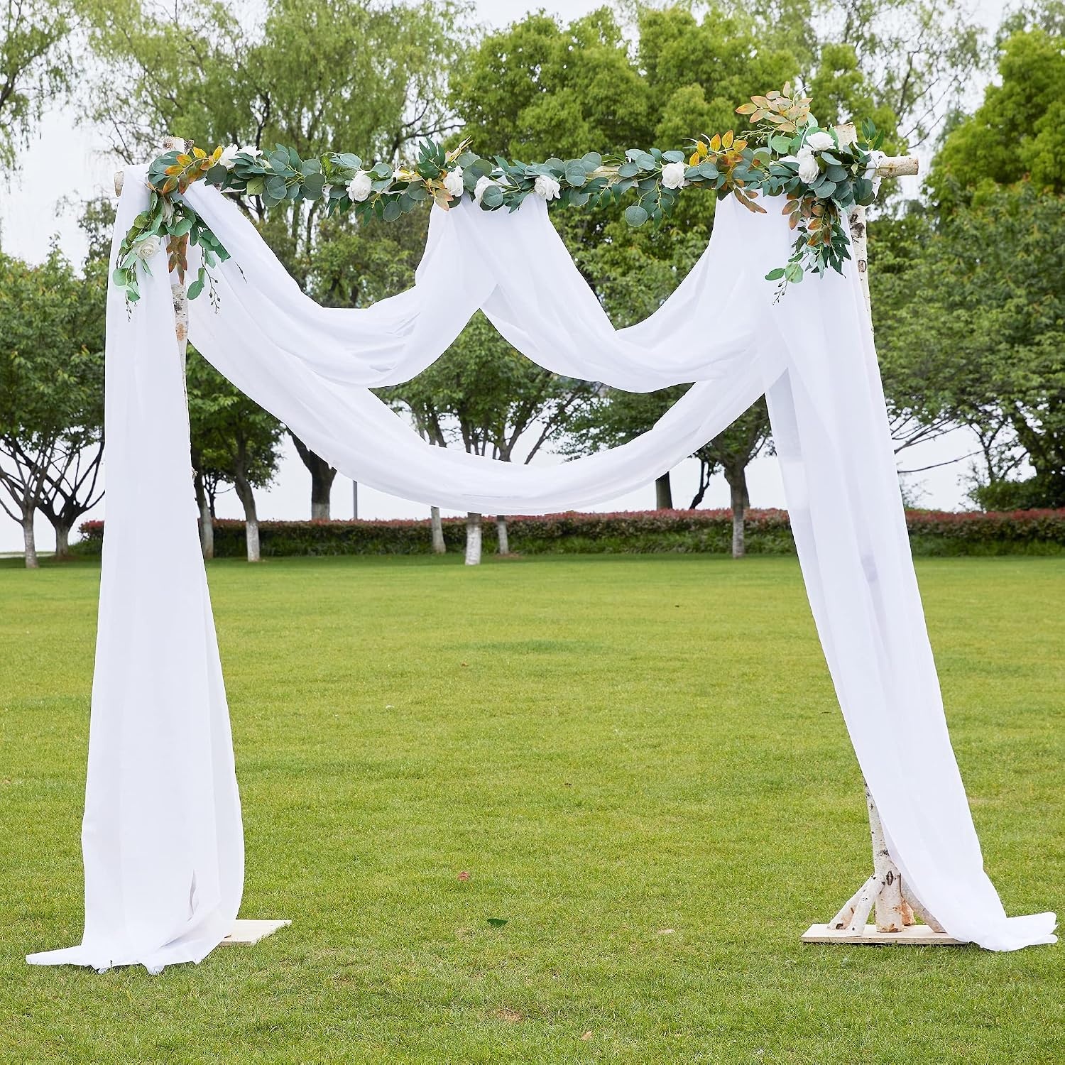 image:imageNICETOWN White Sheer Window Scarf 216 inch Extra Long 2 Panels Soft Voile Textured Bed Canopy Scarf Curtains for Event DesignsHome Decor 60 inches WideWhite