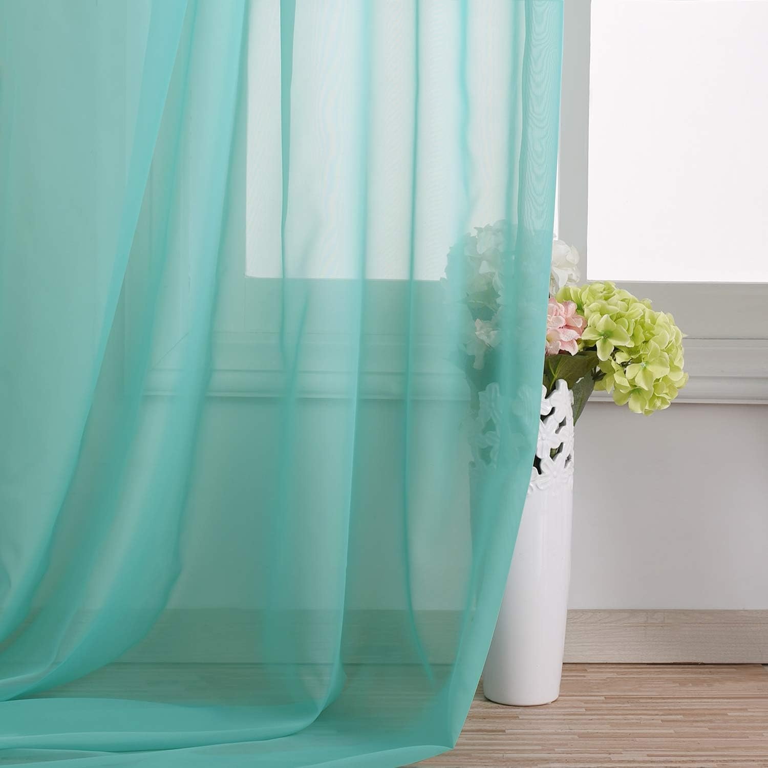 image:imageNICETOWN White Sheer Window Scarf 216 inch Extra Long 2 Panels Soft Voile Textured Bed Canopy Scarf Curtains for Event DesignsHome Decor 60 inches WidePool Blue