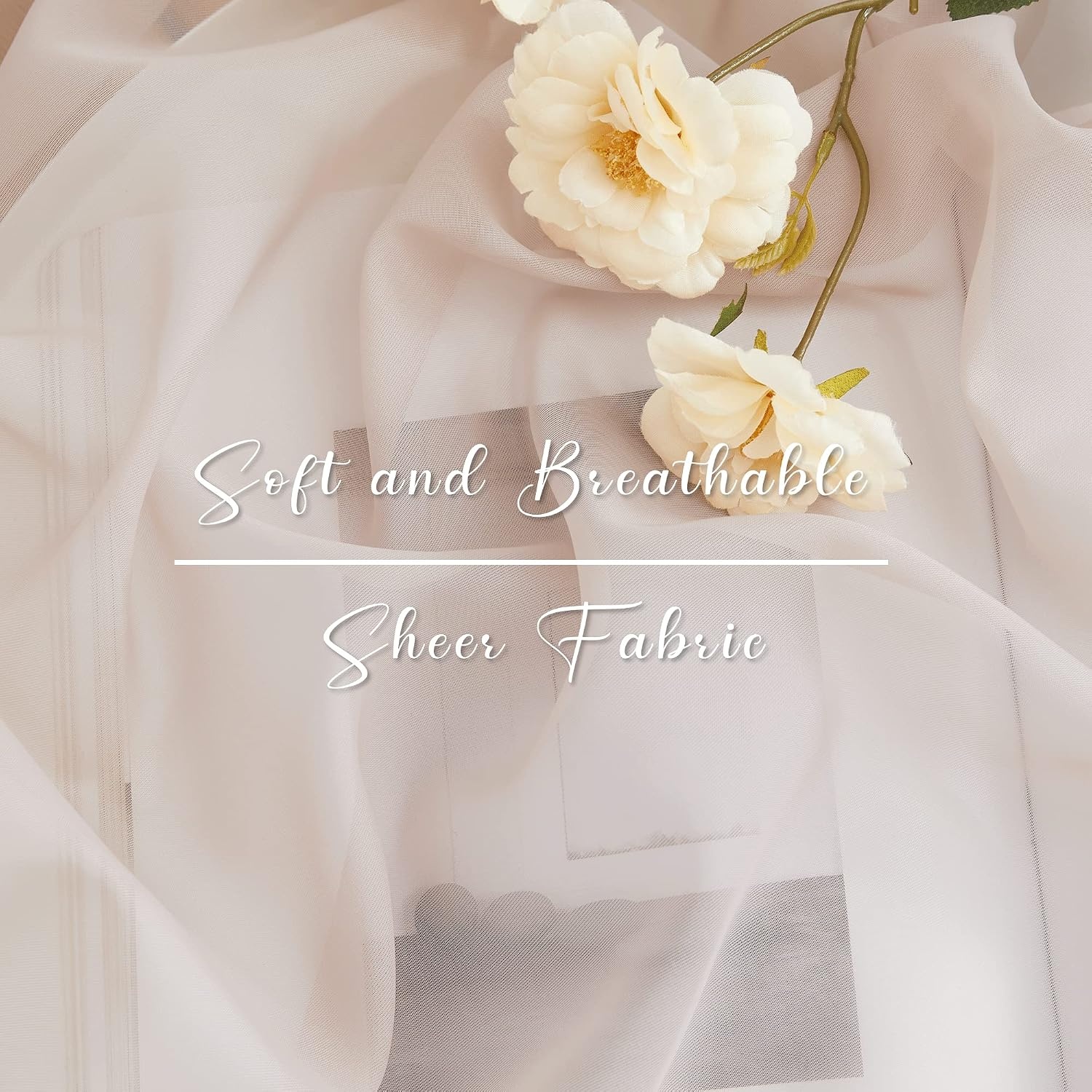 image:imageNICETOWN White Sheer Window Scarf 216 inch Extra Long 2 Panels Soft Voile Textured Bed Canopy Scarf Curtains for Event DesignsHome Decor 60 inches WideTaupe