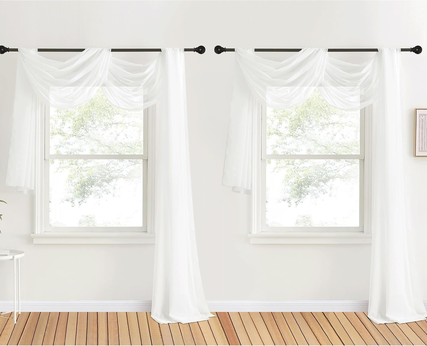 image:imageNICETOWN White Sheer Window Scarf 216 inch Extra Long 2 Panels Soft Voile Textured Bed Canopy Scarf Curtains for Event DesignsHome Decor 60 inches WideOff White
