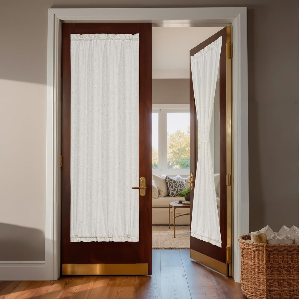 image:imageNICETOWN Linen Textured Door Curtain  White Sidelight Panel CurtainCream