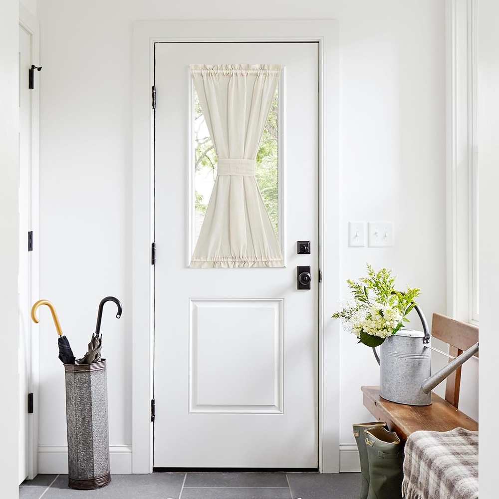 image:imageNICETOWN Linen Textured Door Curtain White Sidelight Panel CurtainIvory White