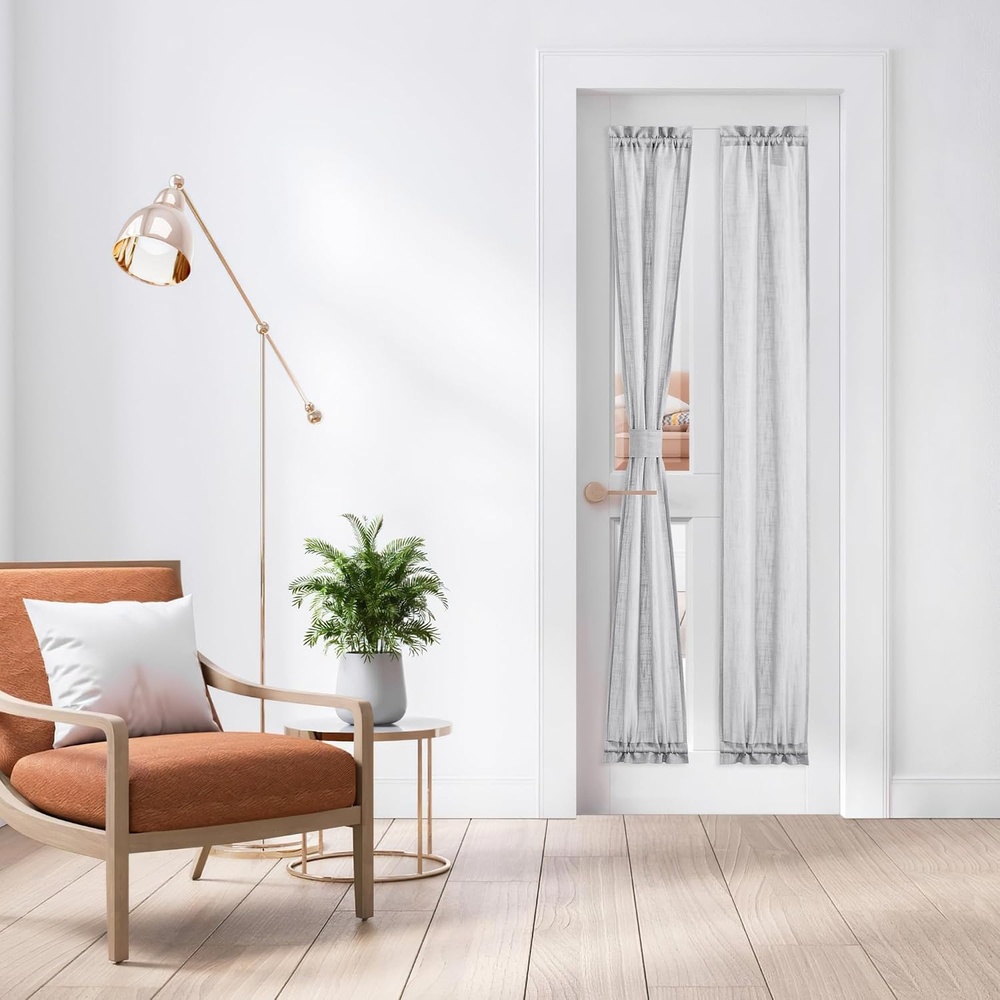 image:imageNICETOWN Linen Textured Door Curtain White Sidelight Panel CurtainLight Grey