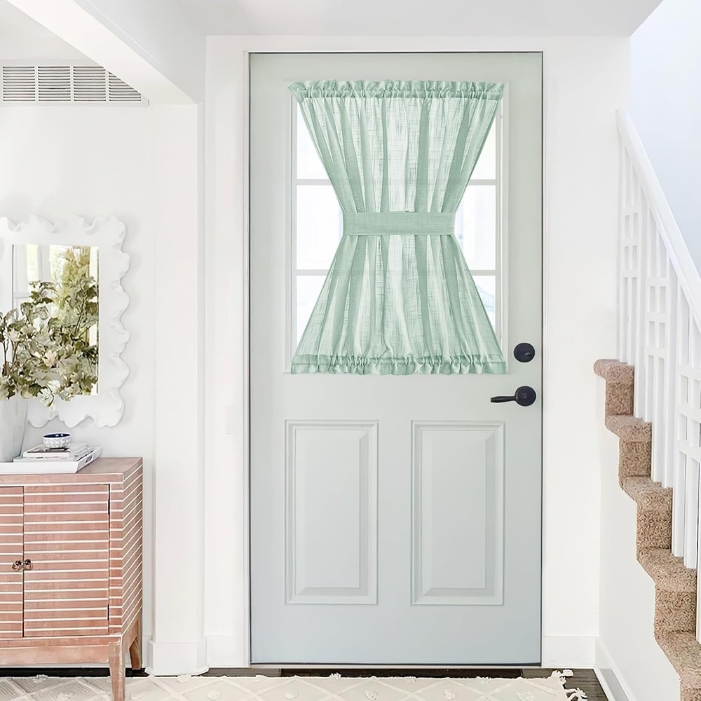 image:imageNICETOWN Linen Textured Door Curtain  White Sidelight Panel CurtainMint Green