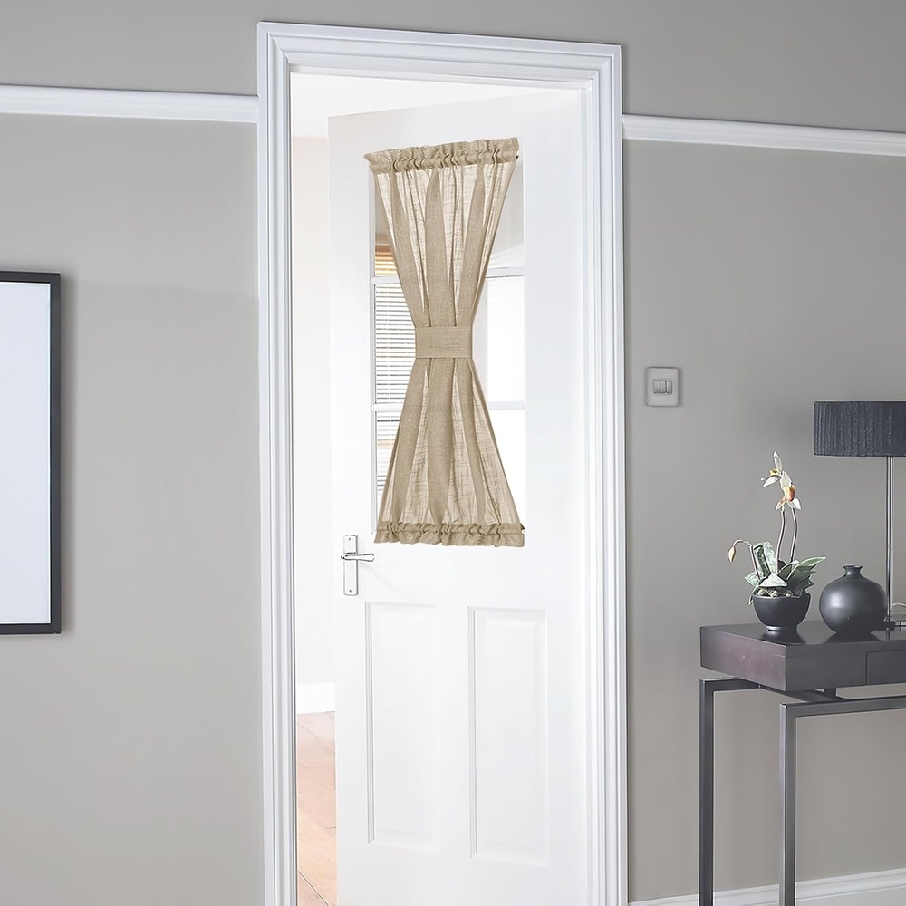 image:imageNICETOWN Linen Textured Door Curtain White Sidelight Panel CurtainTaupe