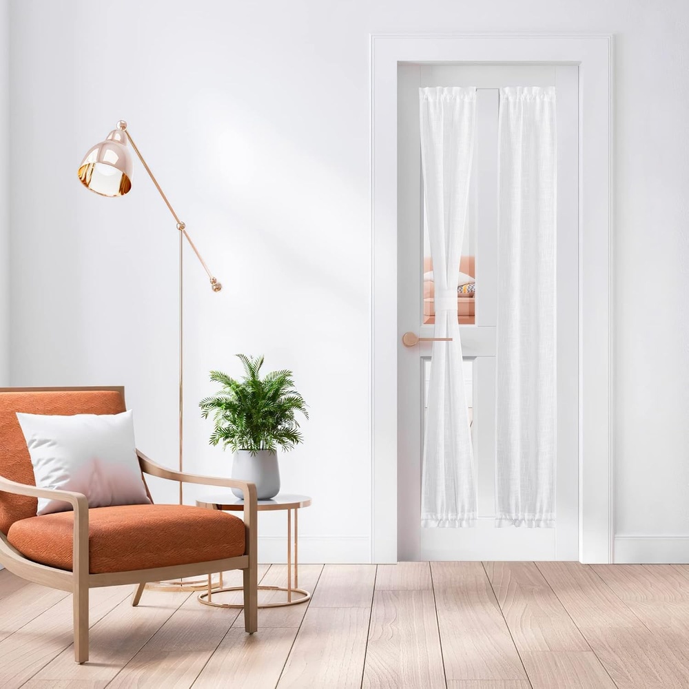 image:imageNICETOWN Linen Textured Door Curtain White Sidelight Panel CurtainWhite