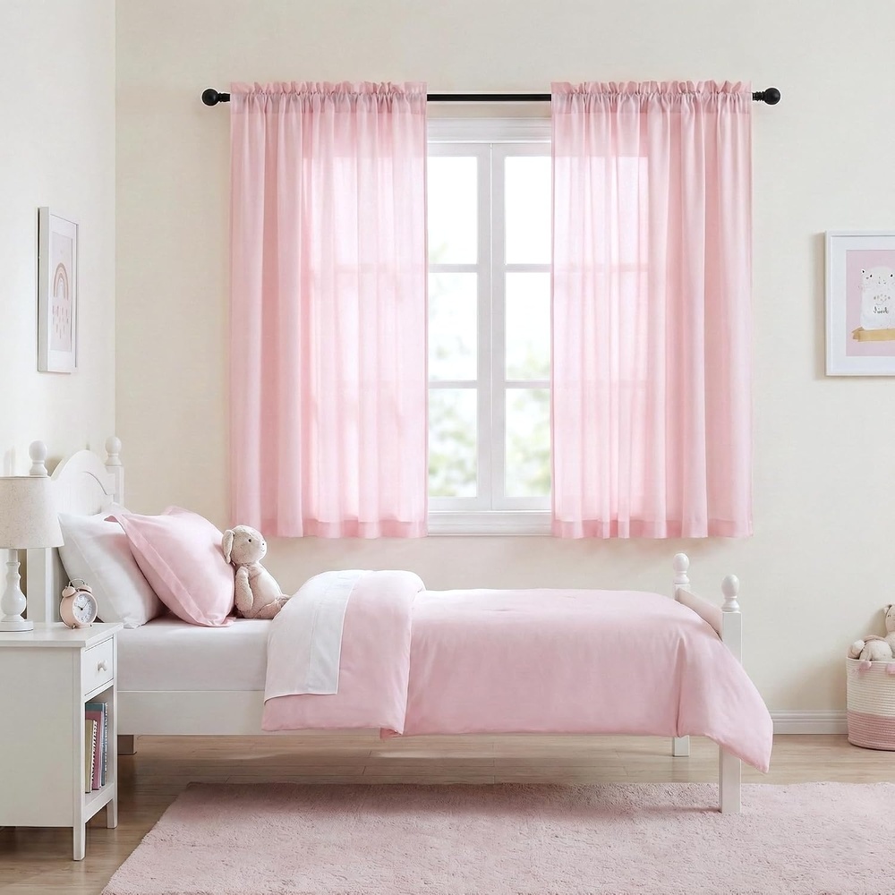 image:imageNICETOWN NonSeeThrough Sheer Curtains 84 Inches Long 2 Panels Semi SheerPink
