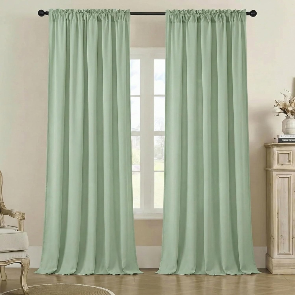 image:imageNICETOWN NonSeeThrough Sheer Curtains 84 Inches Long 2 Panels Semi SheerSage Green