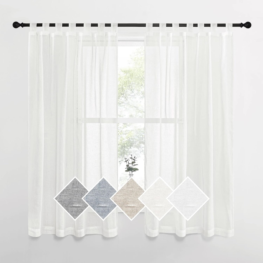 image:imageNICETOWN White Linen Curtains 84 inch Length Tab Top Soft Semi Sheer Flax Window Treatments Privacy with Light Filtering Vertical Drapes for BedroomLiving Room W52 x L84 2 PanelsIvorytab Top