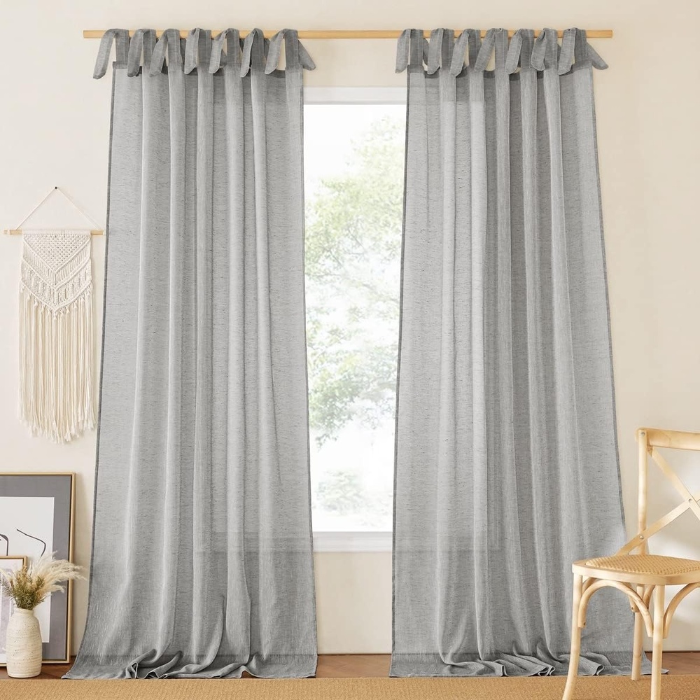 image:imageNICETOWN White Linen Curtains 84 inch Length Tab Top Soft Semi Sheer Flax Window Treatments Privacy with Light Filtering Vertical Drapes for BedroomLiving Room W52 x L84 2 PanelsGrey