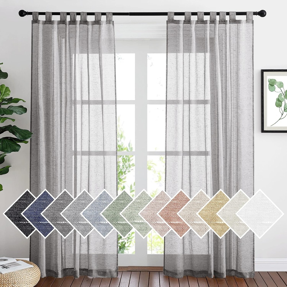 image:imageNICETOWN White Linen Curtains 84 inch Length Tab Top Soft Semi Sheer Flax Window Treatments Privacy with Light Filtering Vertical Drapes for BedroomLiving Room W52 x L84 2 PanelsCharcoal Greytab Top