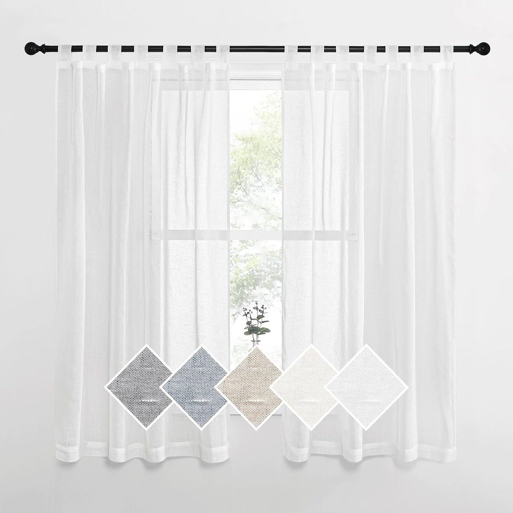 image:imageNICETOWN White Linen Curtains 84 inch Length Tab Top Soft Semi Sheer Flax Window Treatments Privacy with Light Filtering Vertical Drapes for BedroomLiving Room W52 x L84 2 PanelsWhitetab Top