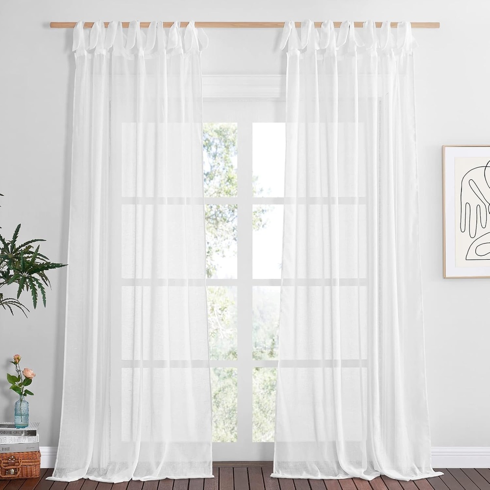 image:imageNICETOWN White Linen Curtains 84 inch Length Tab Top Soft Semi Sheer Flax Window Treatments Privacy with Light Filtering Vertical Drapes for BedroomLiving Room W52 x L84 2 PanelsWhite