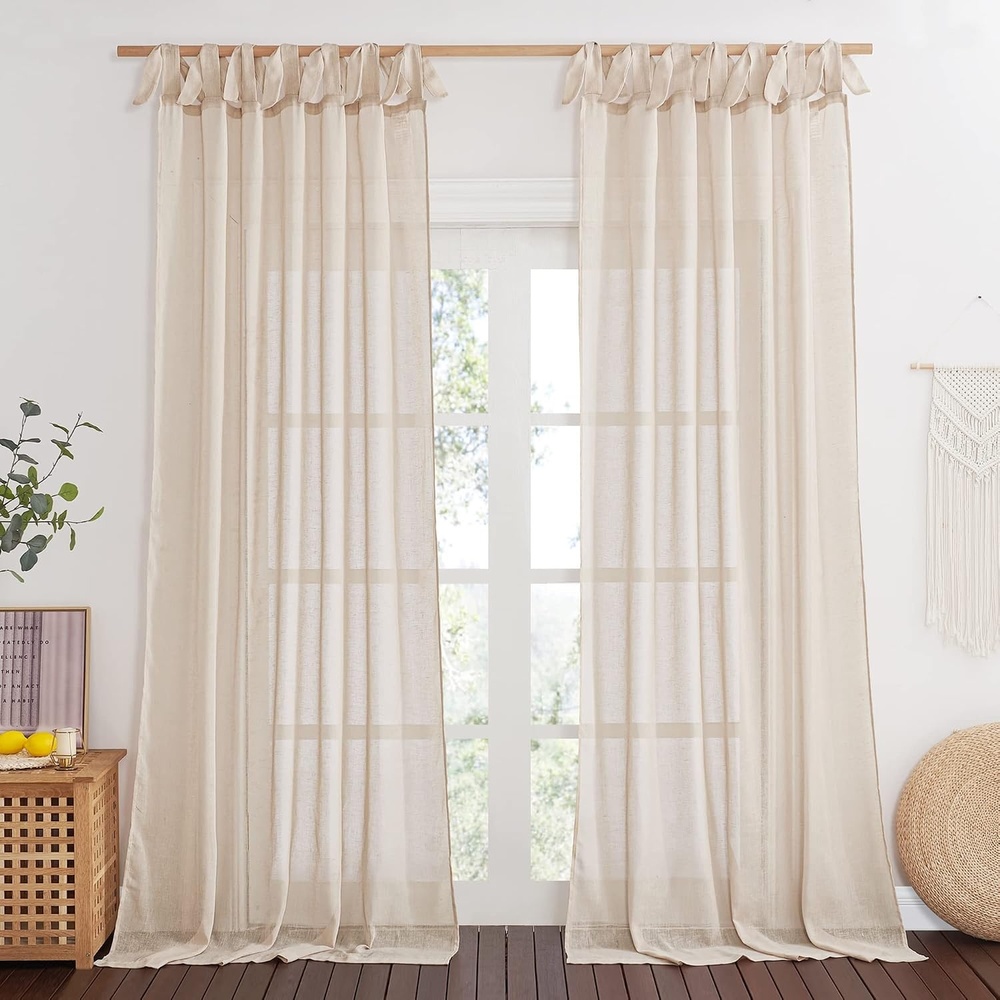 image:imageNICETOWN White Linen Curtains 84 inch Length Tab Top Soft Semi Sheer Flax Window Treatments Privacy with Light Filtering Vertical Drapes for BedroomLiving Room W52 x L84 2 PanelsBeige