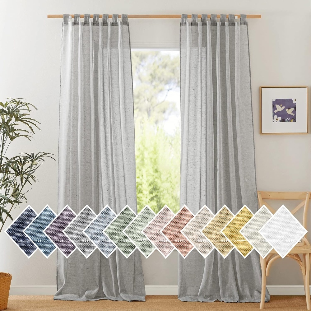 image:imageNICETOWN White Linen Curtains 84 inch Length Tab Top Soft Semi Sheer Flax Window Treatments Privacy with Light Filtering Vertical Drapes for BedroomLiving Room W52 x L84 2 PanelsGreytab Top