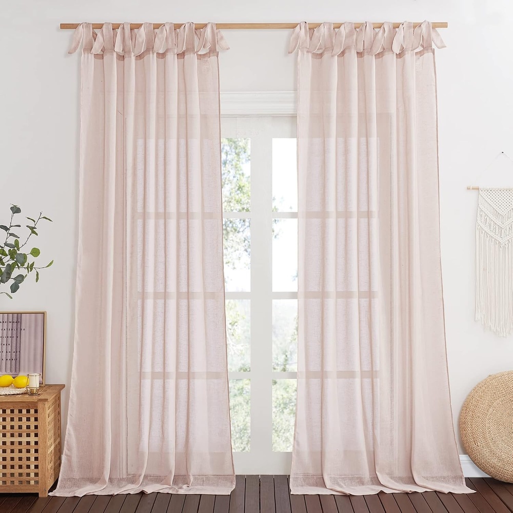image:imageNICETOWN White Linen Curtains 84 inch Length Tab Top Soft Semi Sheer Flax Window Treatments Privacy with Light Filtering Vertical Drapes for BedroomLiving Room W52 x L84 2 PanelsBlush Pink