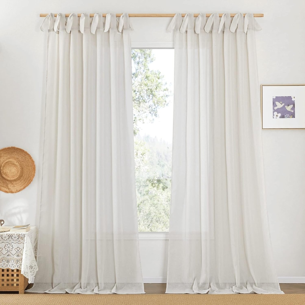 image:imageNICETOWN White Linen Curtains 84 inch Length Tab Top Soft Semi Sheer Flax Window Treatments Privacy with Light Filtering Vertical Drapes for BedroomLiving Room W52 x L84 2 PanelsNatural