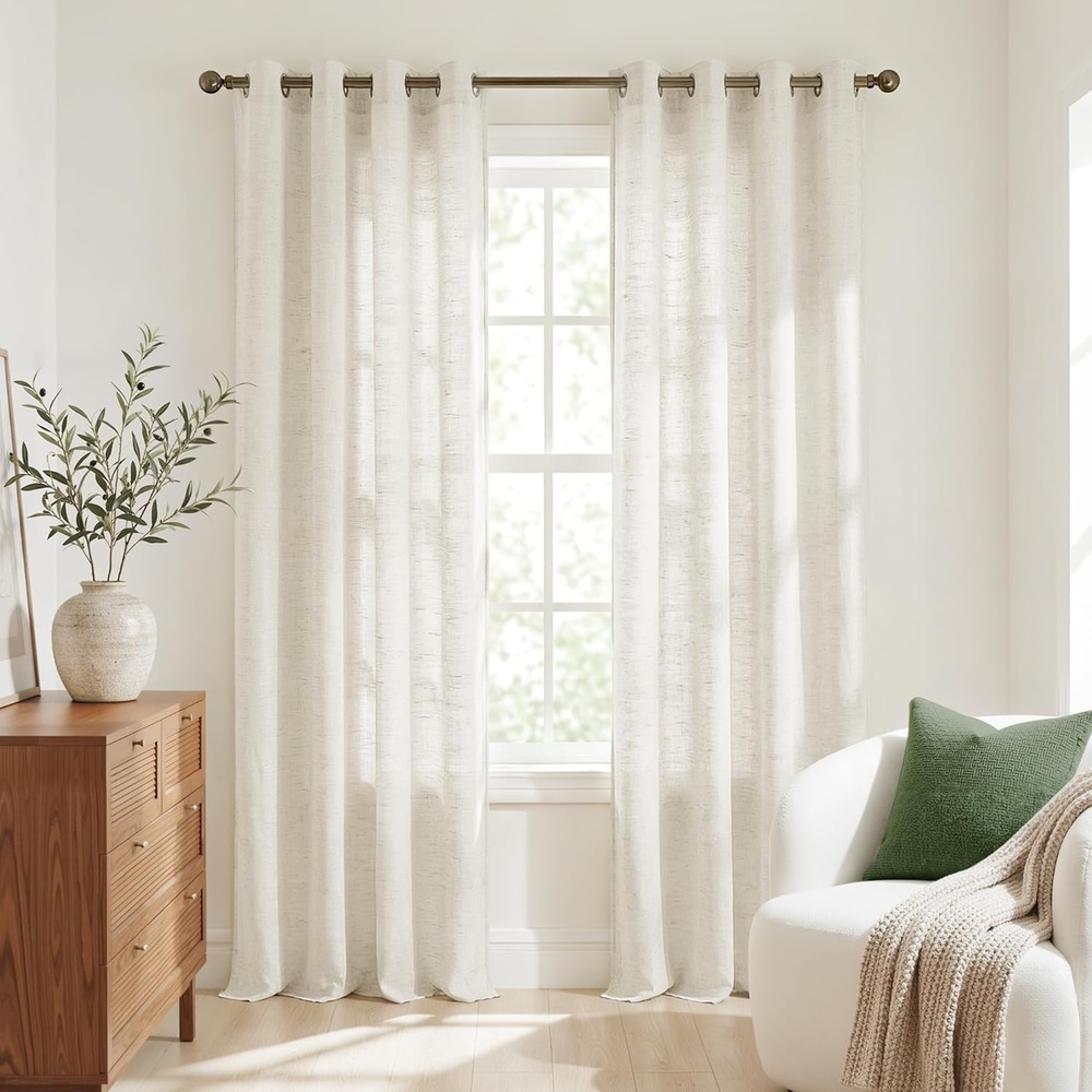 image:imageNICETOWN White Sheer Curtains for Windows 84 Inch Length 52 W 2 PanelsBurlap