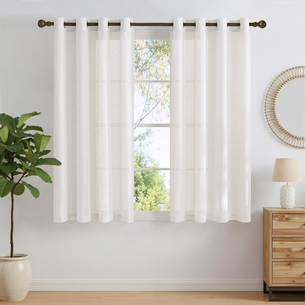 image:imageNICETOWN White Sheer Curtains for Windows 84 Inch Length 52 W 2 PanelsLinen