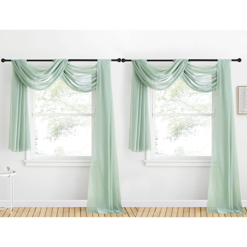 image:imageNICETOWN White Sheer Window Scarf 216 inch Extra Long 2 Panels Soft Voile Textured Bed Canopy Scarf Curtains for Event DesignsHome Decor 60 inches WideSage Green