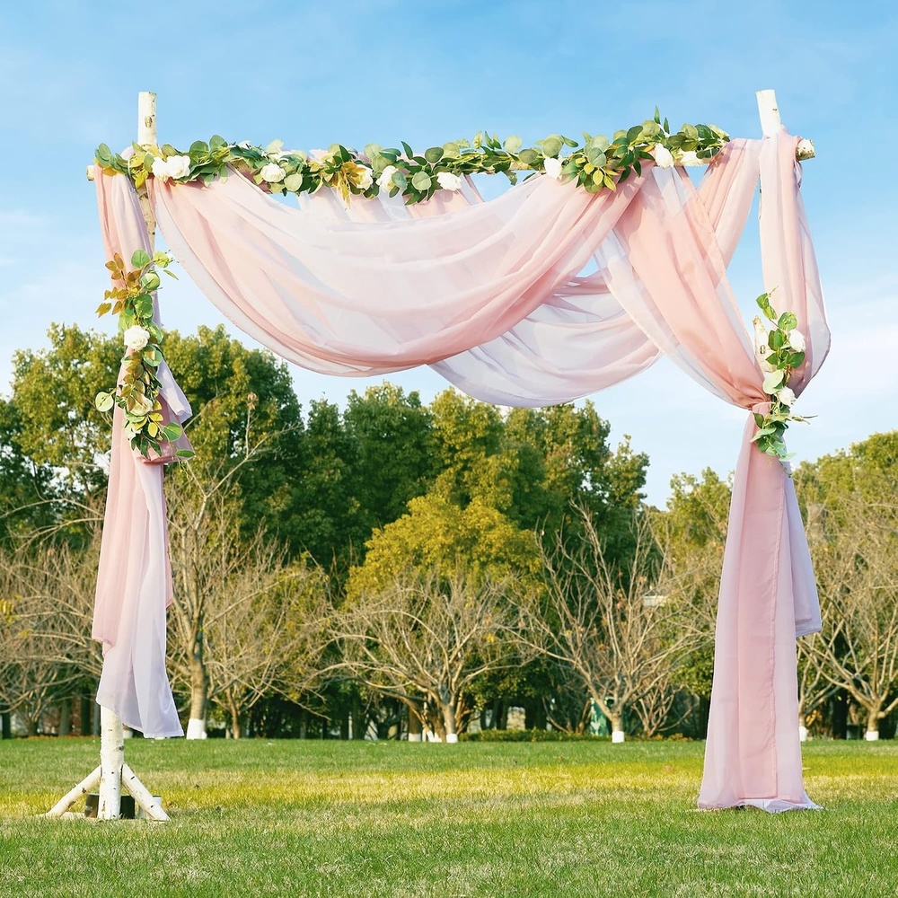 image:imageNICETOWN White Sheer Window Scarf 216 inch Extra Long 2 Panels Soft Voile Textured Bed Canopy Scarf Curtains for Event DesignsHome Decor 60 inches WideOmbre Blush Pink