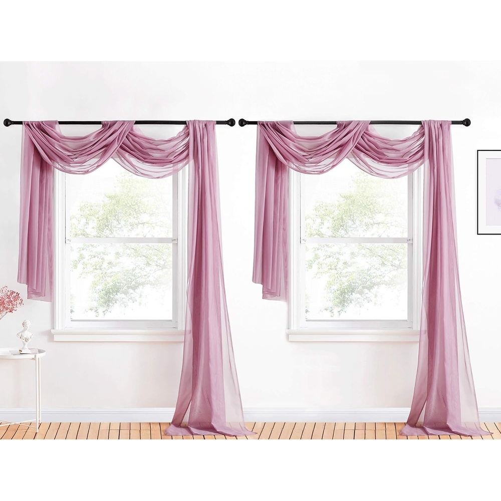 image:imageNICETOWN White Sheer Window Scarf 216 inch Extra Long 2 Panels Soft Voile Textured Bed Canopy Scarf Curtains for Event DesignsHome Decor 60 inches WideMauve