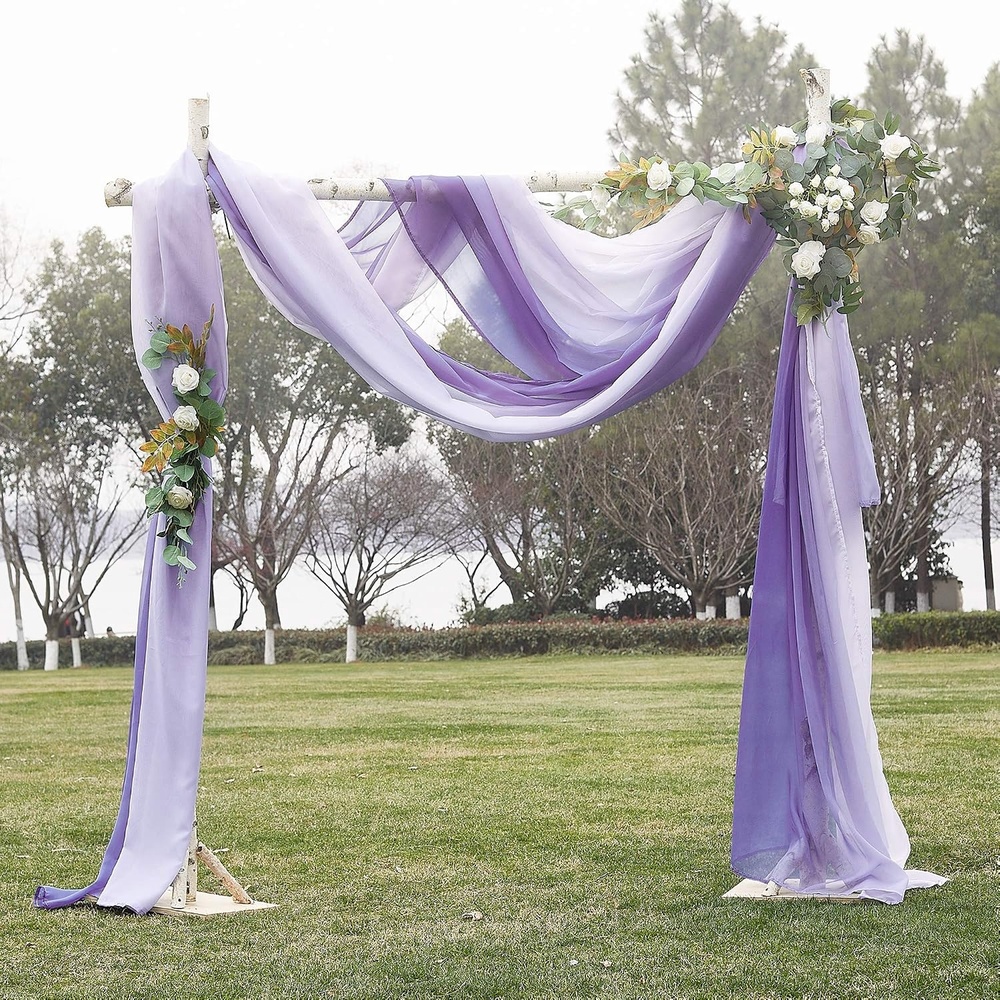 image:imageNICETOWN White Sheer Window Scarf 216 inch Extra Long 2 Panels Soft Voile Textured Bed Canopy Scarf Curtains for Event DesignsHome Decor 60 inches WideOmbre Medium Purple