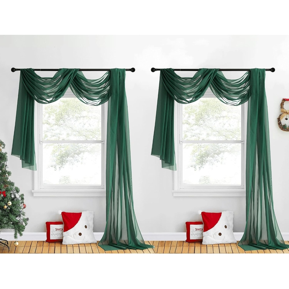 image:imageNICETOWN White Sheer Window Scarf 216 inch Extra Long 2 Panels Soft Voile Textured Bed Canopy Scarf Curtains for Event DesignsHome Decor 60 inches WideSante Green