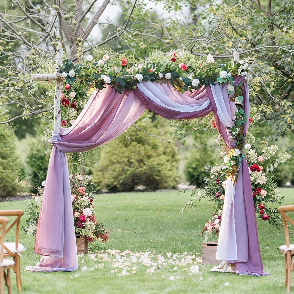image:imageNICETOWN White Sheer Window Scarf 216 inch Extra Long 2 Panels Soft Voile Textured Bed Canopy Scarf Curtains for Event DesignsHome Decor 60 inches WideOmbre Demure Mauve