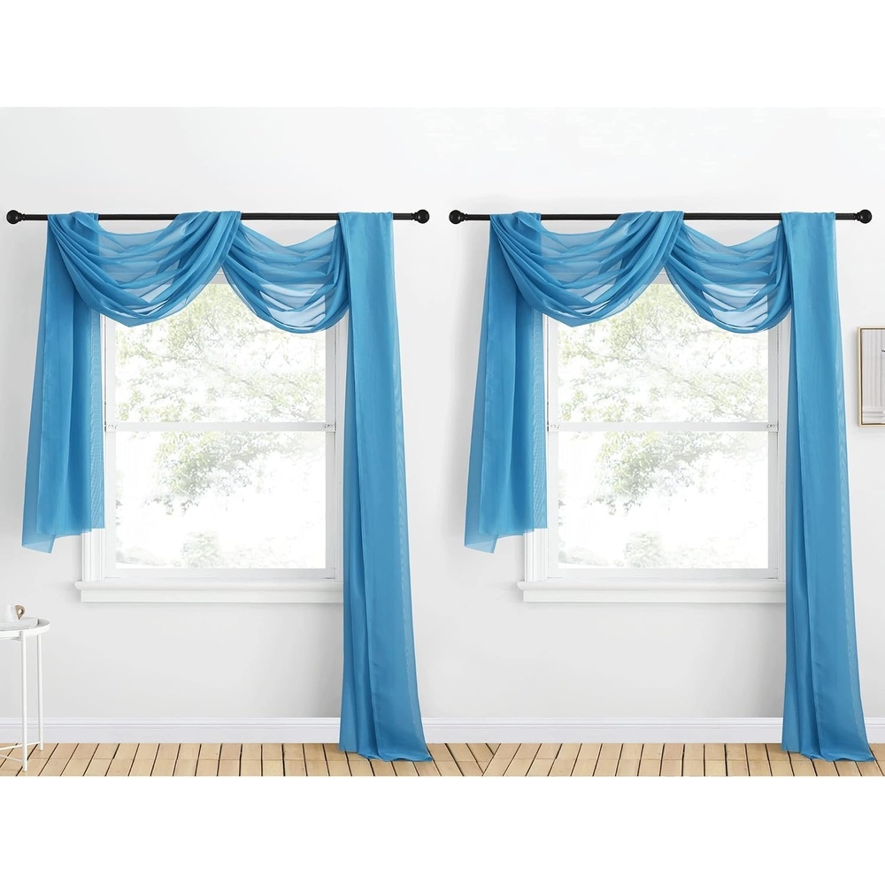 image:imageNICETOWN White Sheer Window Scarf 216 inch Extra Long 2 Panels Soft Voile Textured Bed Canopy Scarf Curtains for Event DesignsHome Decor 60 inches WideTurquoise