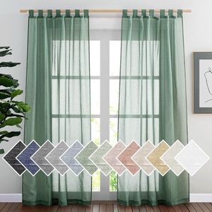 NICETOWN White Linen Curtains 84 inch Length, Tab Top Soft Semi Sheer Flax Window Treatments Privacy with Light Filtering Vertical Drapes for Bedroom/Living Room, W52 x L84, 2 Panels(Olive Green-tab Top)