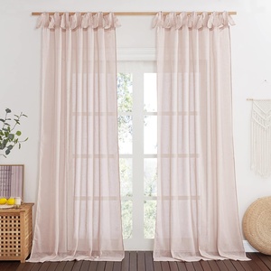 NICETOWN White Linen Curtains 84 inch Length, Tab Top Soft Semi Sheer Flax Window Treatments Privacy with Light Filtering Vertical Drapes for Bedroom/Living Room, W52 x L84, 2 Panels(Blush Pink)