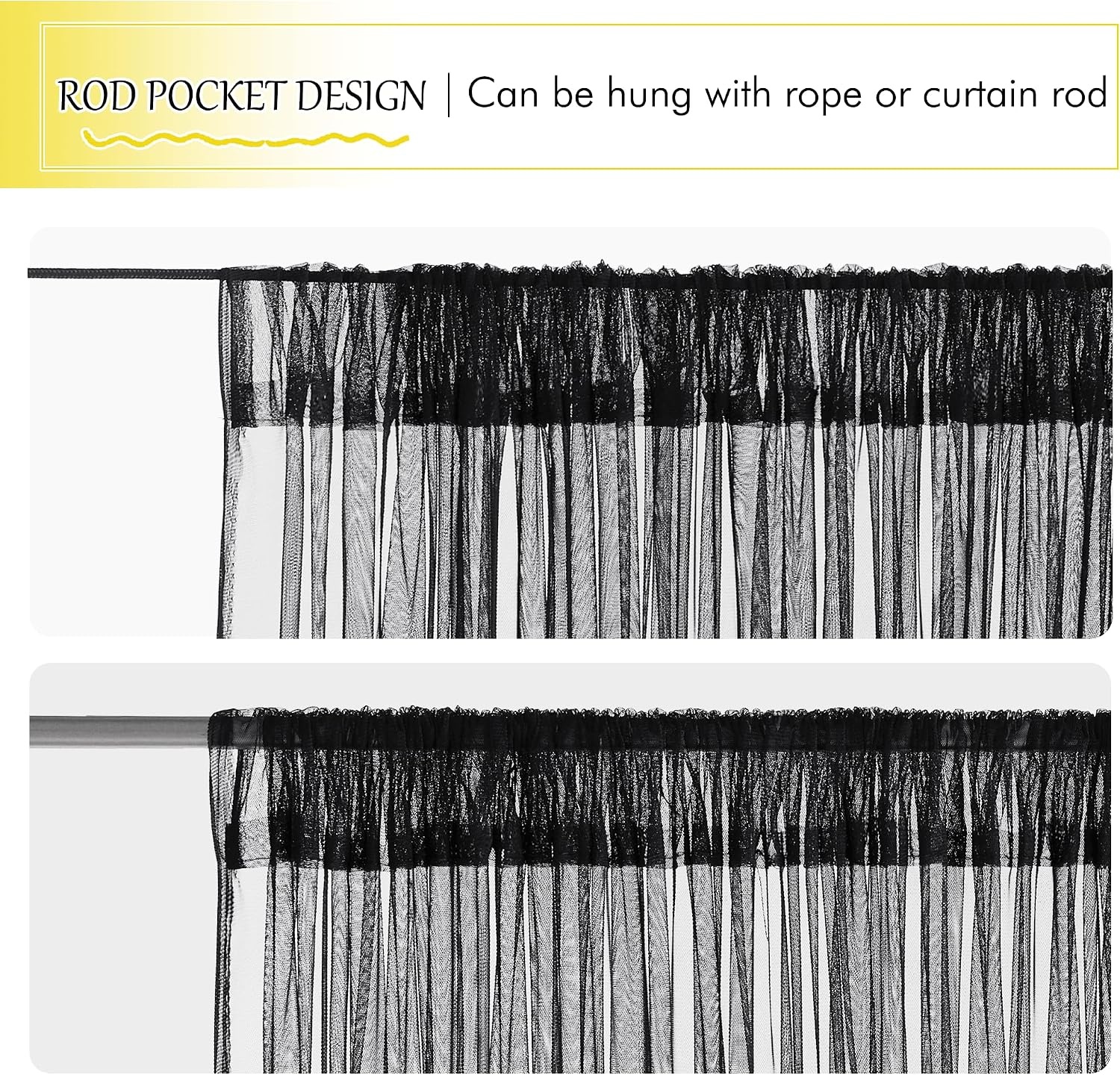 image:imageNICETOWN 2 Panels Outdoor Mosquito Netting for Patio Waterproof Extra Wide 118 Airy Mesh Net Outdoor Sheer Curtains Privacy Rod Pocket DIY Adjustable Length amp Width for Sunroom W118 x L98 WhiteBlack