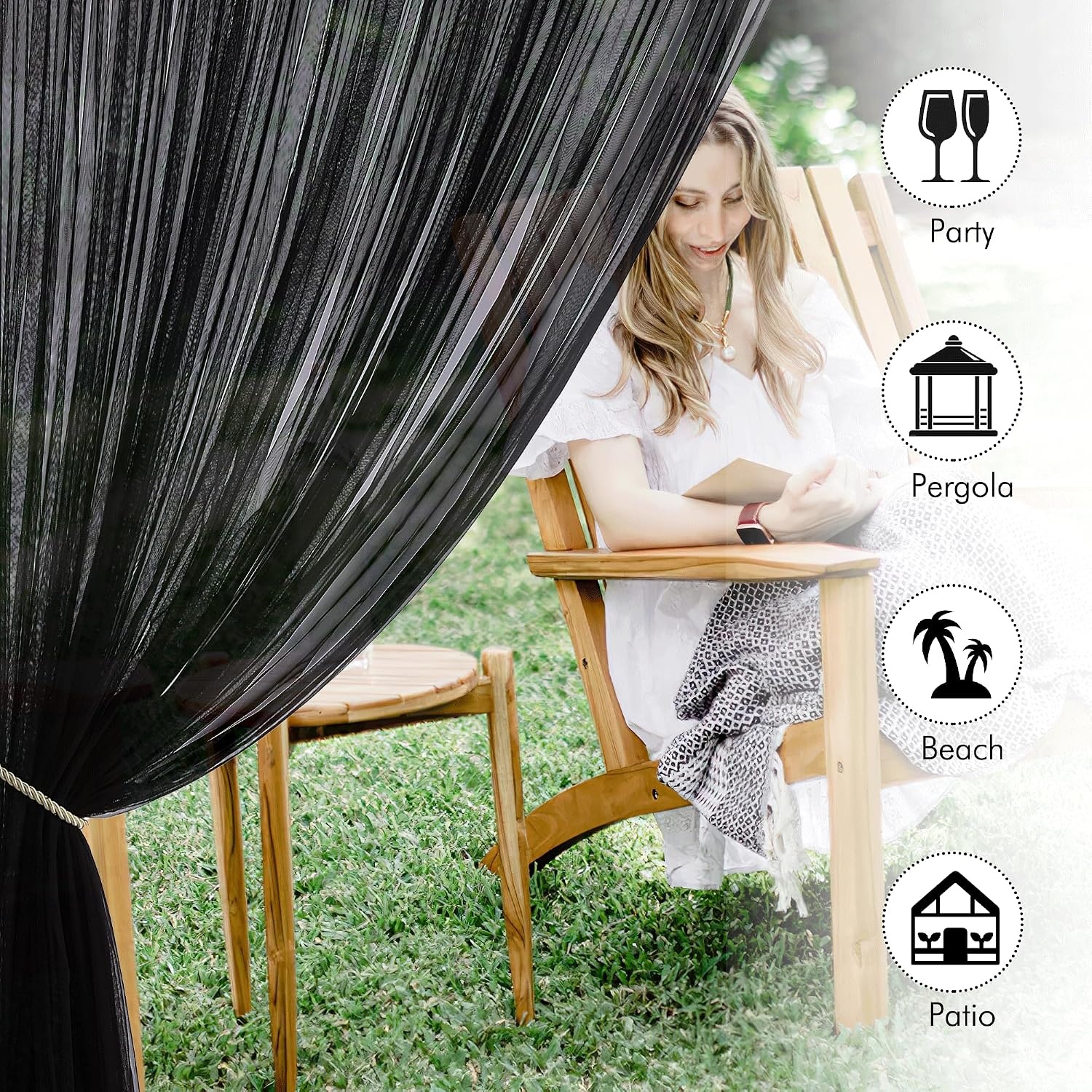 image:imageNICETOWN 2 Panels Outdoor Mosquito Netting for Patio Waterproof Extra Wide 118 Airy Mesh Net Outdoor Sheer Curtains Privacy Rod Pocket DIY Adjustable Length amp Width for Sunroom W118 x L98 WhiteBlack