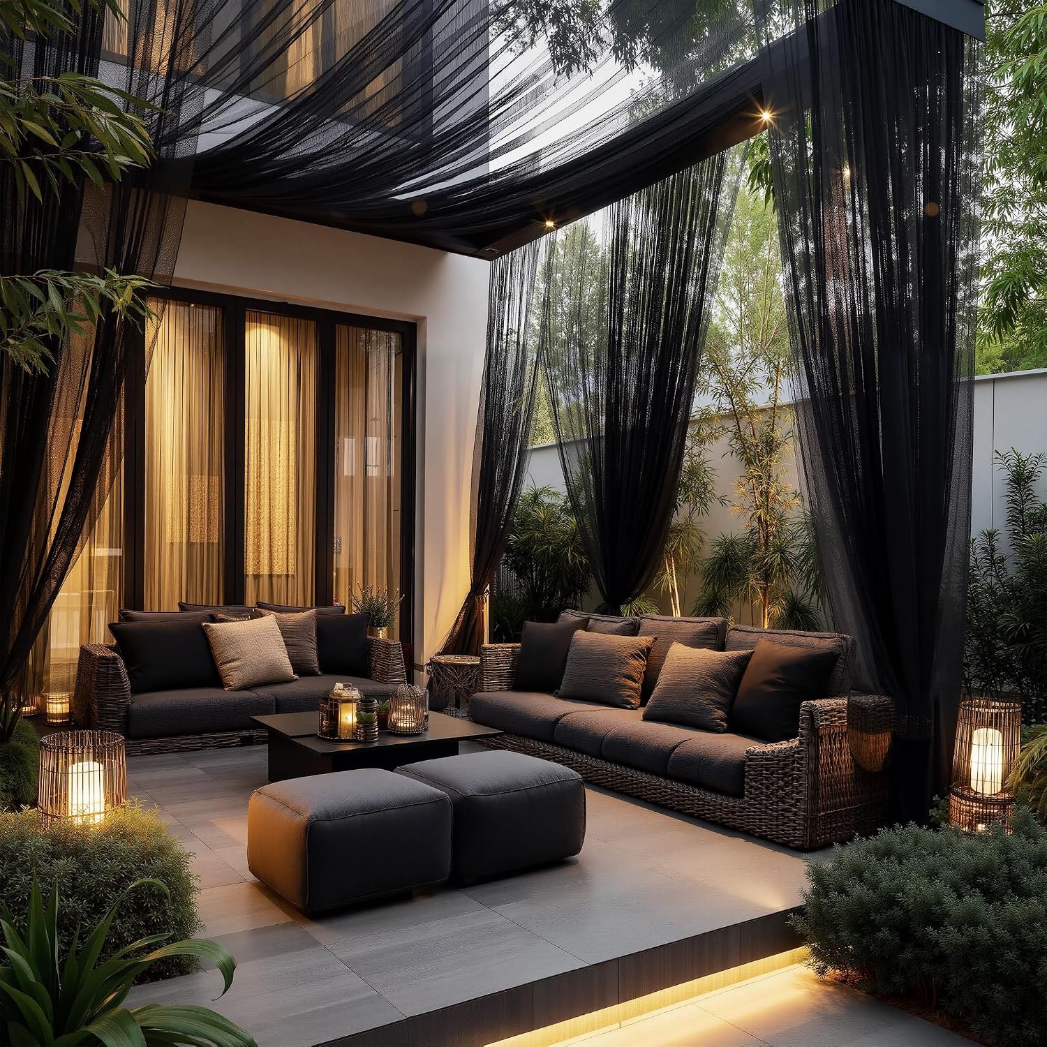 image:imageNICETOWN 2 Panels Outdoor Mosquito Netting for Patio Waterproof Extra Wide 118 Airy Mesh Net Outdoor Sheer Curtains Privacy Rod Pocket DIY Adjustable Length amp Width for Sunroom W118 x L98 WhiteBlack