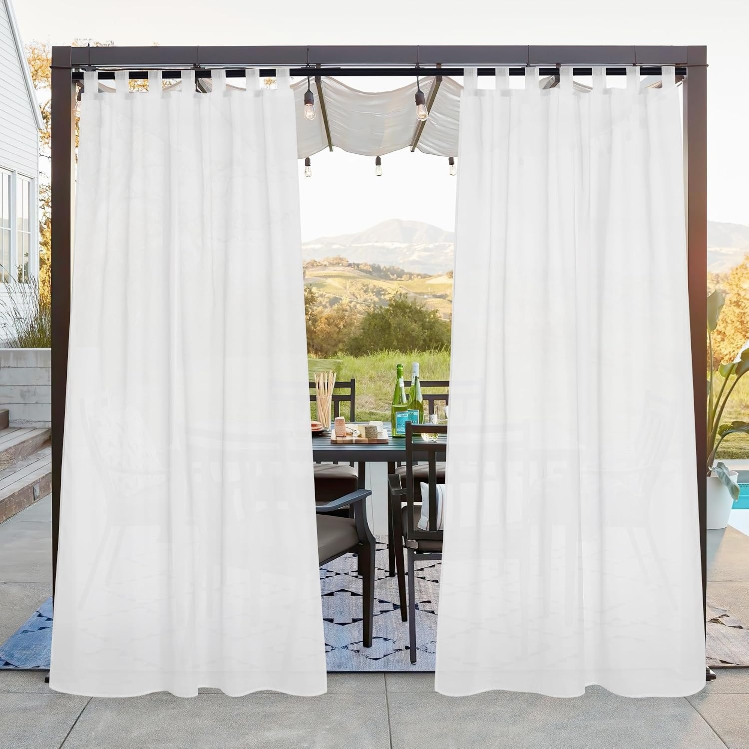 image:imageNICETOWN 2 Panels Outdoor Patio Curtains Waterproof Detachable Sticky Tab Top Indoor Outdoor Sheer Voile Drapes Airy amp Elgant Easy Haning for Pergola W54 x L96 WhiteIvory